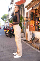 Mesh Long Sleeves Cutout Top